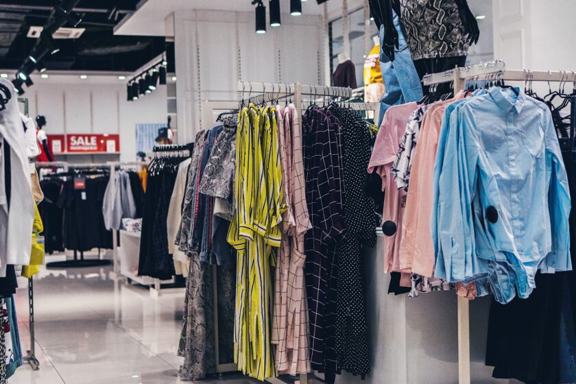 clothes hanging in a shop